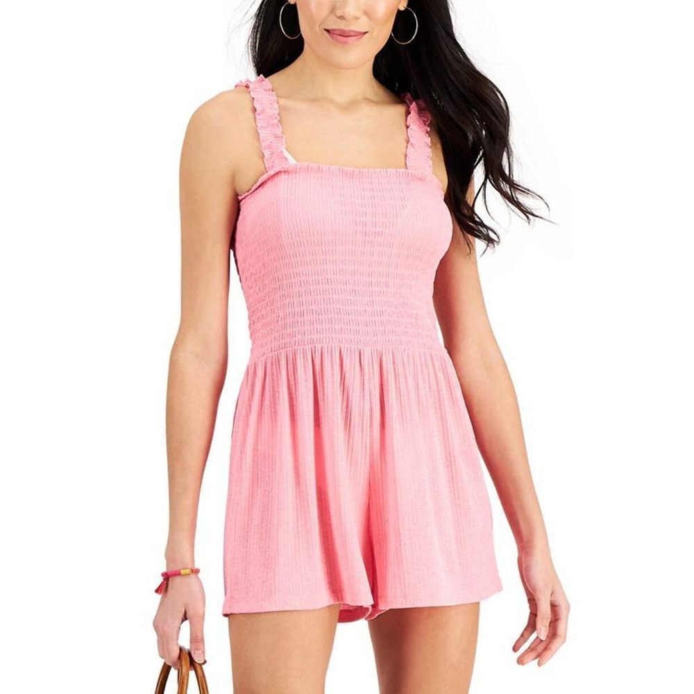 Miken Juniors Pink Scrunchie Strap Cover-Up Romper (M, Pink)